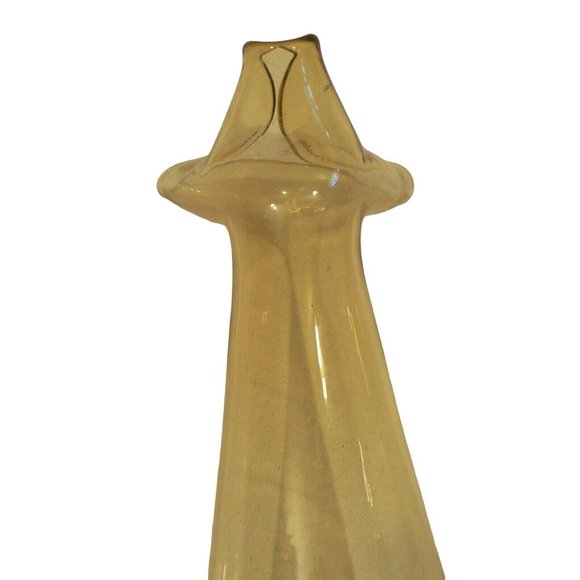 Vase Art Glass Gold Yellow Tall Folded Lip top Mid-Century - Picture 12 of 12